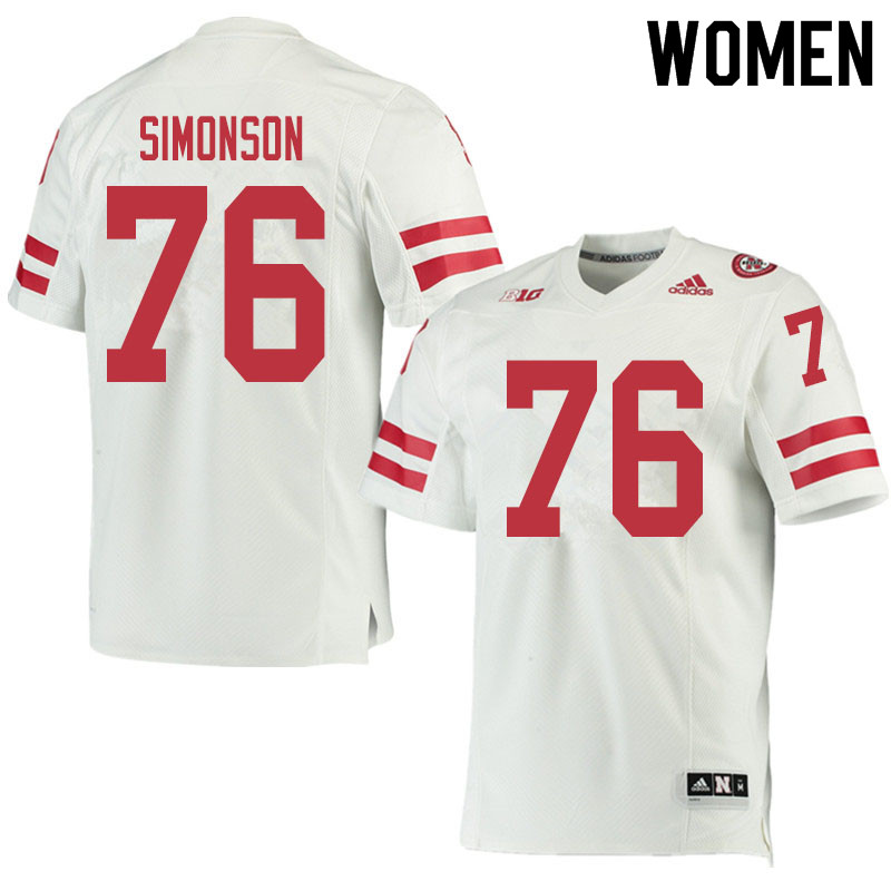 Women #76 Eli Simonson Nebraska Cornhuskers College Football Jerseys Sale-White - Click Image to Close